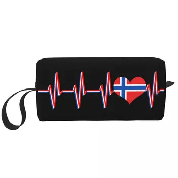 Norveški zastava, косметичка s puls, srca, ženska slatka косметичка velikog kapaciteta, Kozmetičke torbice za pohranu šminke, torbe za toaletni Dopp Kit Box